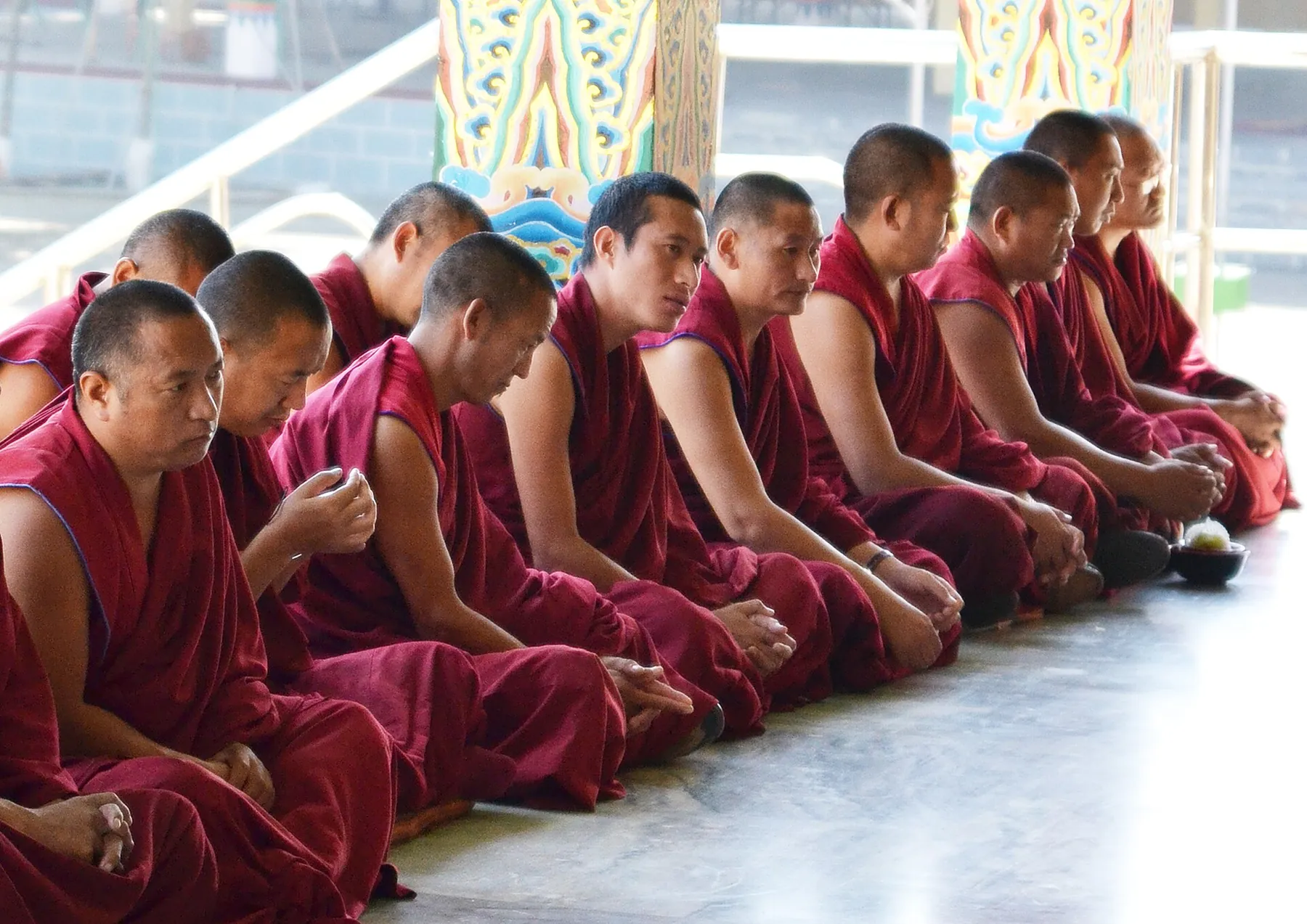 Monks of Sera Jey outside the institute